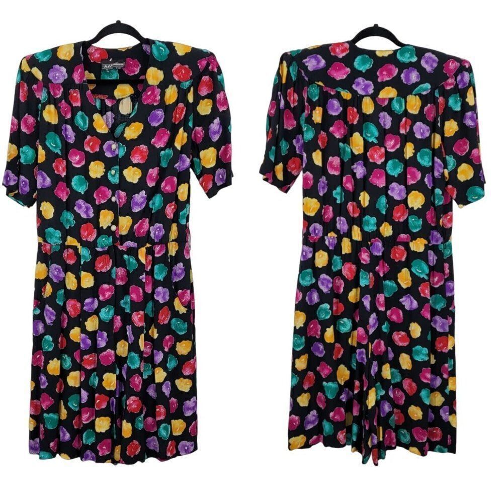 Vintage‎ 80s Romper Modest Multicolor Button Front L Colorful Whimsical Kidcore